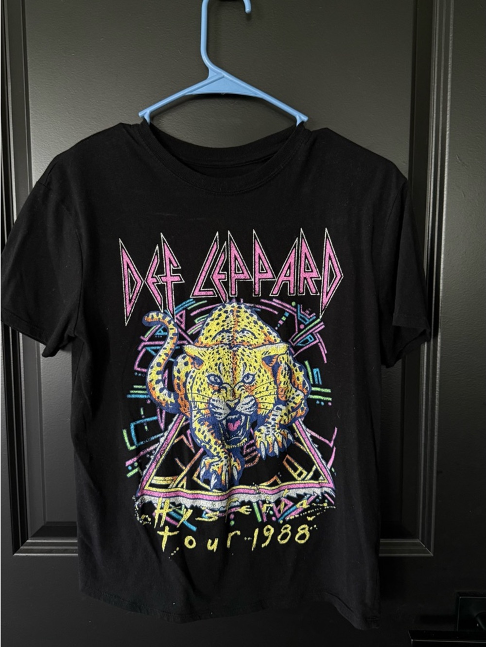 Def Leppard Black Graphic Tee with Neon Leopard